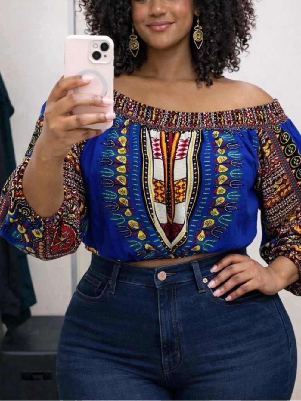 Crop Top Balloon Sleeves Multicolored Vibrant Print Festival Gallery Beach